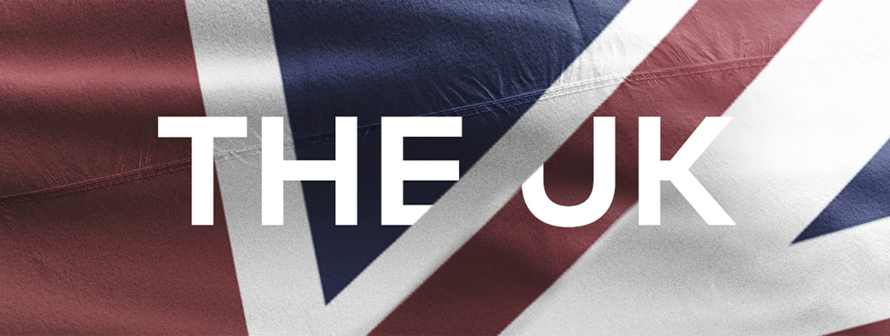 The UK flag, intersected by the words 'The UK'